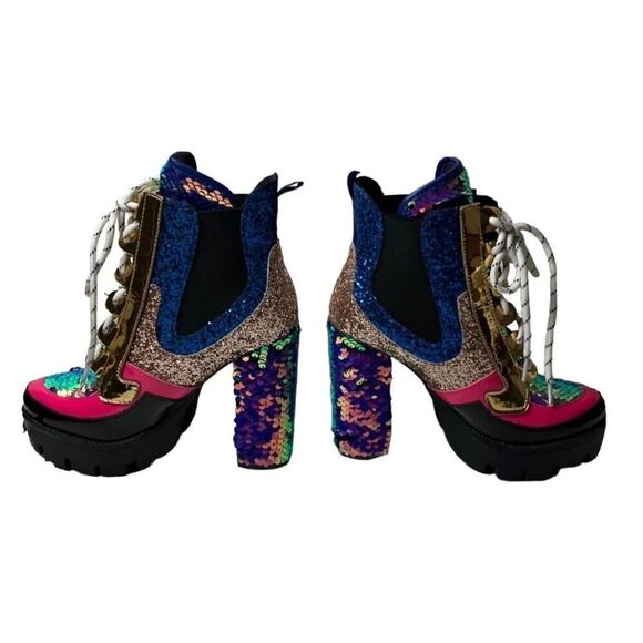 Cape Robbin Sequin Metallic Glitter Boot Heels Lace Up Rave Party Cosplay US 5.5 - Picture 2 of 11